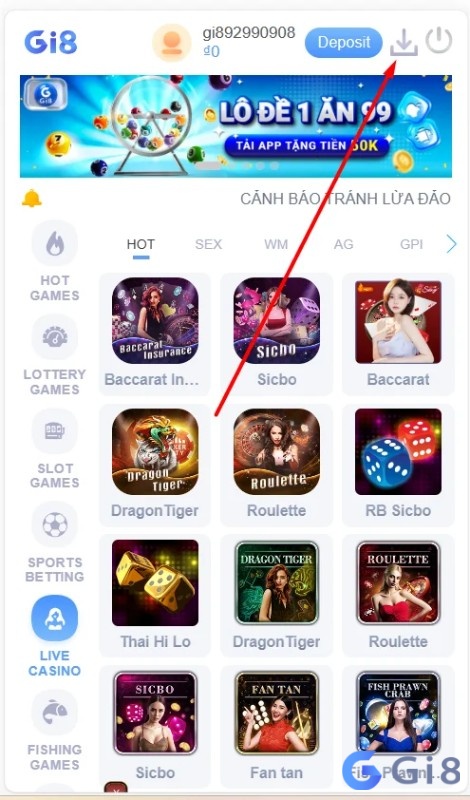 Chọn biểu tượng tải app trên trang chủ