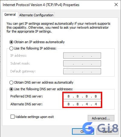 Mở DNS: 8.8.8.8